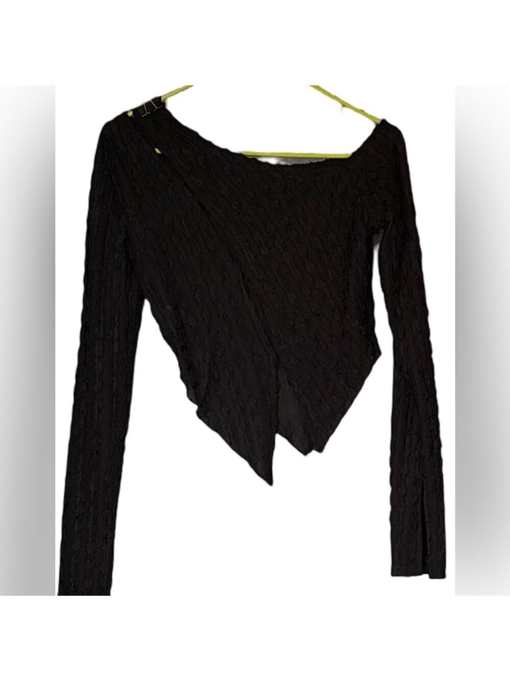 SHEIN Elegant Black Long Sleeve Crop Top with Asymetrical Cut Outs XS